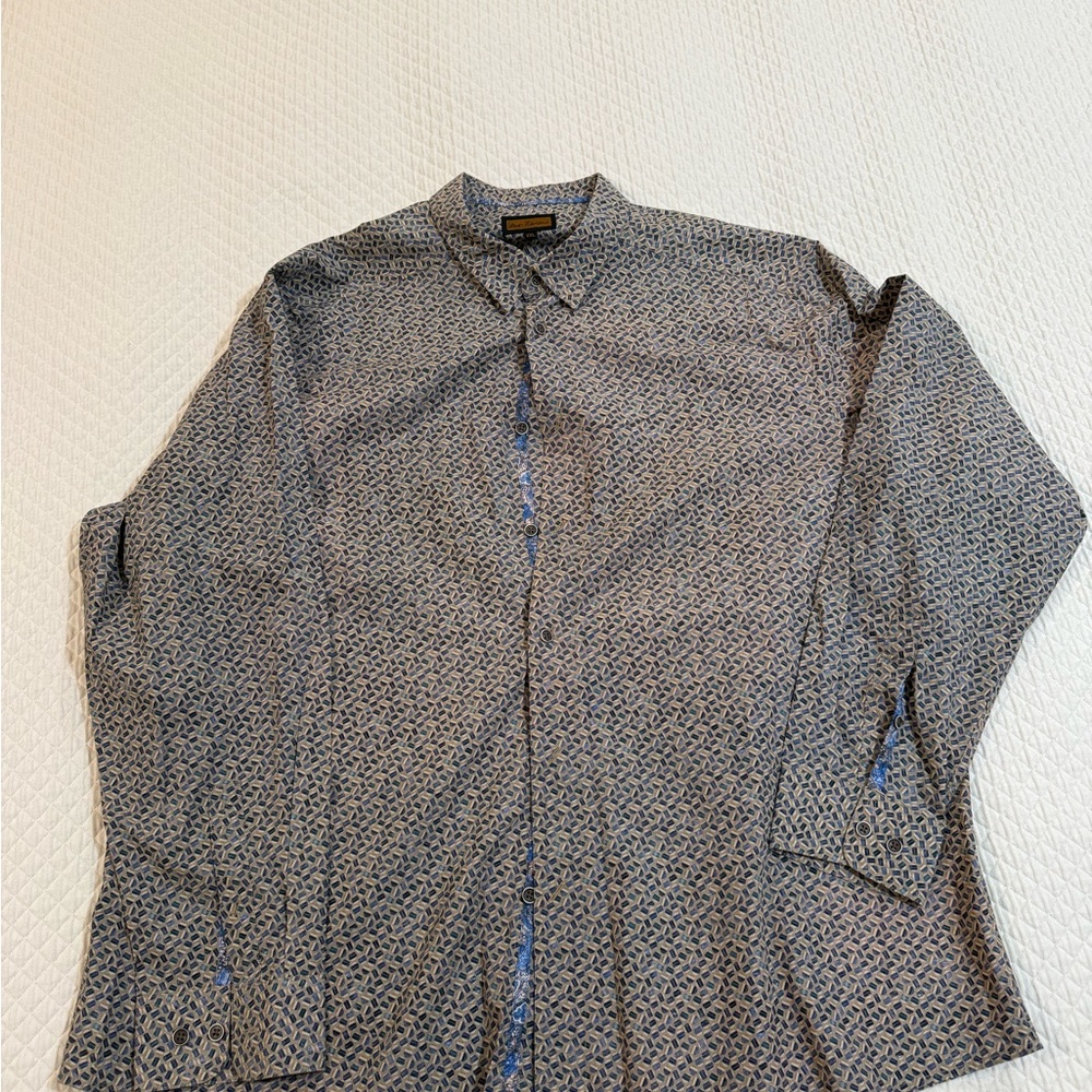 Men's Casual Button-Down Shirt - Navy Pattern